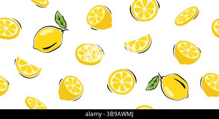 Lemonade slices seamless pattern cartoon summer background. Stock Vector
