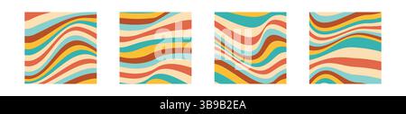 1960s 1070s style color waves cover set. Vector retro wavy background Stock Vector