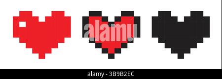 Retro style pixel heart icon collection Stock Vector
