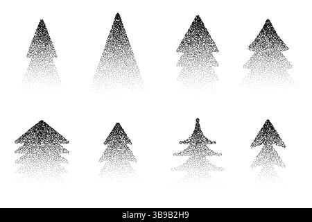 Beautiful fir tree made of dots. Stipple halftone vector illustration of Christmas trees. New year design elements collection Stock Vector