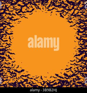 Round frame with bat silhouettes. Halloween traditional design element. Stock Vector