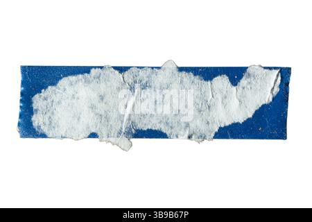 Stripped blue plastic tape with torn white paper on white background with clipping path Stock Photo