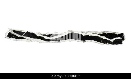 A torn black long paper with a frayed edge on white background with clipping path Stock Photo