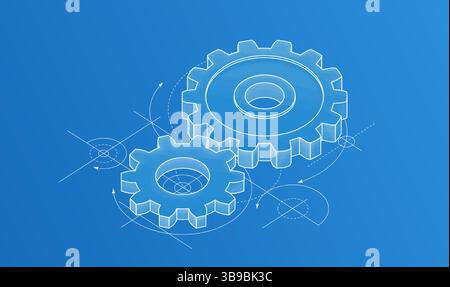 Two gears. Engineer blueprint, technology innovation, motor engine, gear design Stock Vector