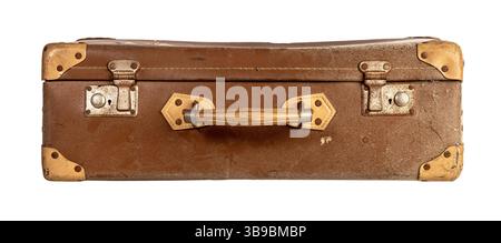 Old brown suitcase closed on transparent background Stock Photo
