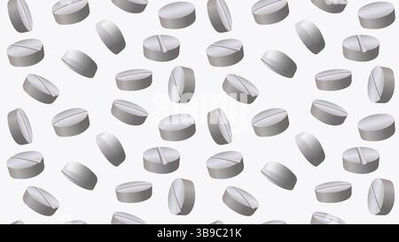 A white pills seamless pattern. Medication background. White 3d pills flowing vector illustration. Stock Vector
