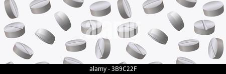 A white pills seamless pattern. Medication background. White 3d pills flowing vector illustration. Stock Vector