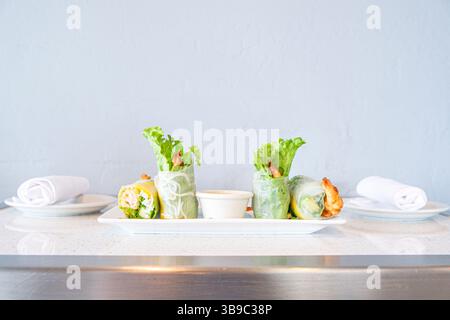 Bright Asian style spring rolls with shrimp Stock Photo