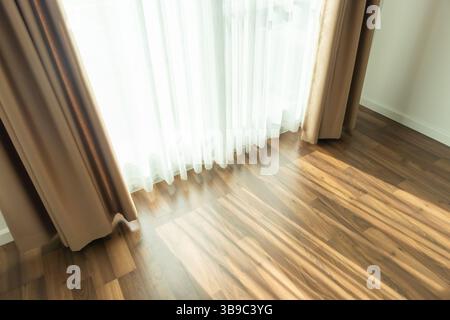 Curtain window interior decoration in living room on sunny day with sunlight Stock Photo