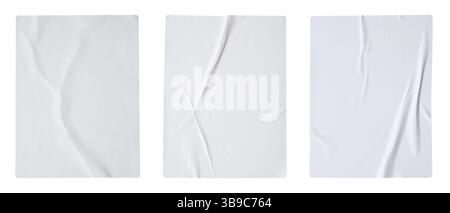 Blank white crumpled and creased paper poster texture set isolated on white background Stock Photo