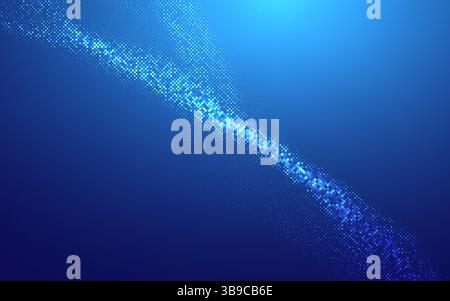 Finance background blue. Vector tech finance halftone technology background. Abstract digital wave background with glowing blue dots forming a Stock Vector
