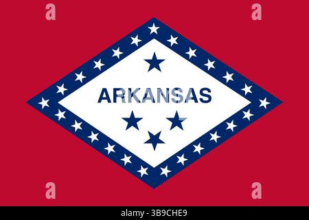 Flag of Arkansas. Arkansas flag official colors and proportion digital vector illustration. Stock Vector