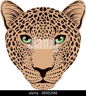 A stylized leopard head with green eyes and black spots Stock Vector