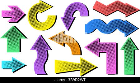 Collection of colorful halftone patterned arrows Stock Vector