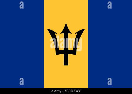 Flag of Barbados. Barbados flag official colors and proportion digital vector illustration. Stock Vector
