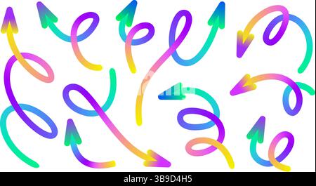 Set of colorful gradient arrows with various shapes and directions Stock Vector