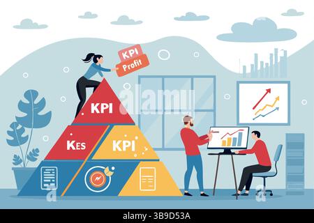 Diverse team analyzing upward trending business graph showcasing successful growth and collaboration in modern office Stock Vector