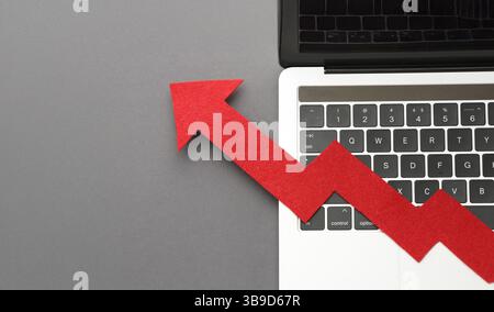 laptop and pen with business charts, graphs, information and reports background for financial and business concepts. High quality photo Stock Photo