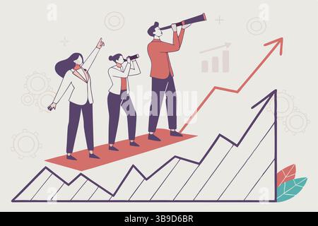 Teamwork achieving ambitious goals climbing upward trajectory graph Strategic vision collaborative effort growth mindset Stock Vector
