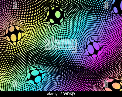 Colorful textured pattern with spheres and dots, creating an optical illusion. Stock Vector