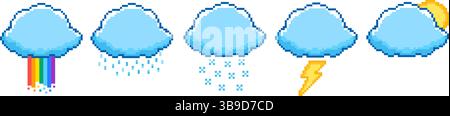 Set of cloud icons in pixel art style on white background Stock Vector