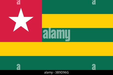 Flag of Togo. Togo flag official colors and proportion digital vector illustration. Stock Vector
