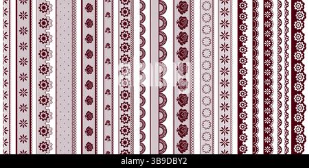 Set of Vertical Patterned Lace tapes. Vector illustration of Seamless Lace Ribbons Stock Vector