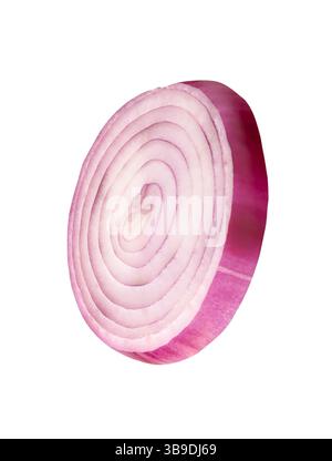 One Spanish onion or red onion slice is isolated on white background with clipping path. Stock Photo