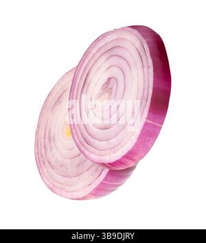 Two Spanish onion or red onion slices in stack are isolated on white background with clipping path. Stock Photo
