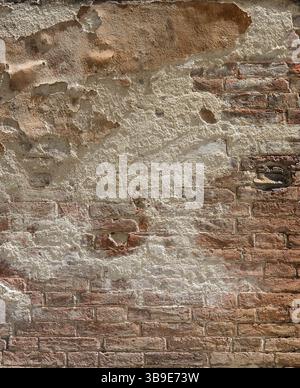Old Worn Red Brick Wall with Cracked Concrete Clay Background Texture Stock Photo