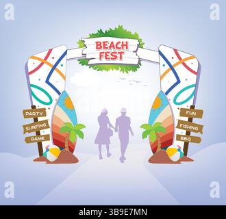 Entrance arch illustration for events on beach fest, cultural and art festivals. vector editable for any rebranding designs Stock Vector