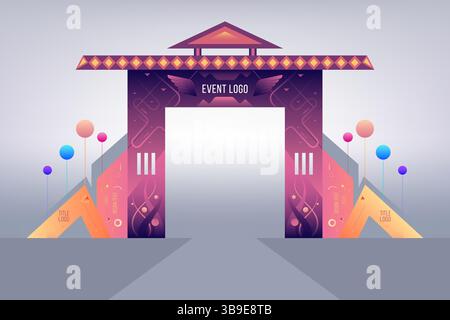 Event entrance arch illustration with abstract color pattern in vector editable format . Stock Vector
