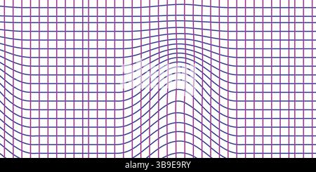 Distorted Geometric Grid Pattern Vector - Abstract Wavy Lines Design in Purple and Pink Stock Vector