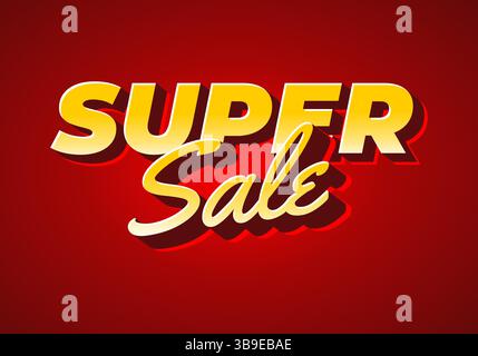 Super sale. Text effect design in 3D bold font and eye catching for sales or store promotion. yellow red Stock Vector