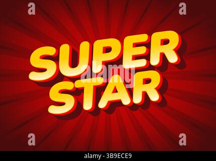 Super star. Fun and energetic yellow text with thick shadow and comic style rays Stock Vector