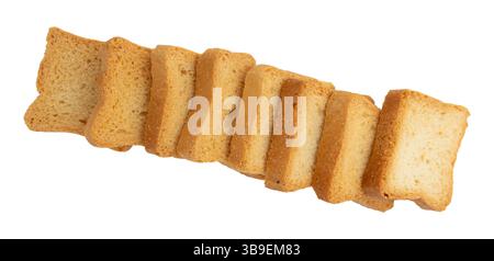 whole wheat mini toasts, toasted slices of bread or rusks isolated on white background, top view Stock Photo
