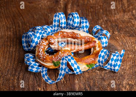 Bavarian butter pretzel on wood Stock Photo