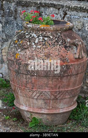Old amphora as garden ornament Stock Photo