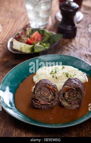 Meat roulades with mashed potatoes Stock Photo