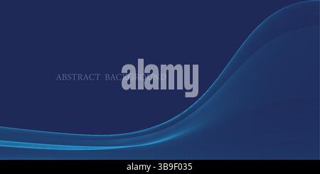 Dark Blue Abstract Wave Background with Smooth Flowing Lines and Gradient Motion Stock Vector