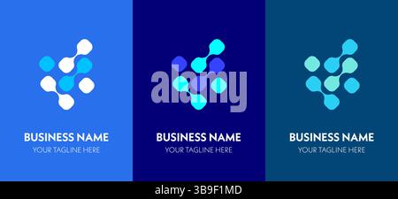 Tech-inspired logo designs featuring hexagonal dot clusters. Great for digital, science, or molecular branding needs. Stock Vector