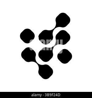 Black dot cluster logo with molecular structure concept. Suitable for science, tech, biotech, or innovation branding. Stock Vector