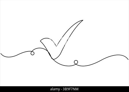 Continuous one line drawing of check tick mark linear icon, vector illustration Stock Vector