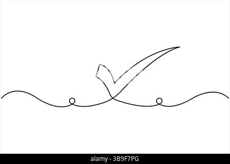 Continuous one line drawing of check tick mark linear icon, vector illustration Stock Vector