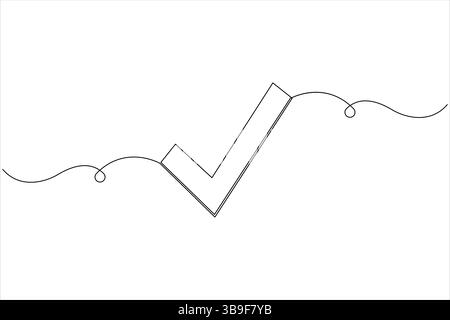 Continuous one line drawing of check tick mark linear icon, vector illustration Stock Vector