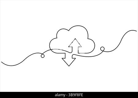 Single continuous one line art drawing of cloud storage vector illustration Stock Vector