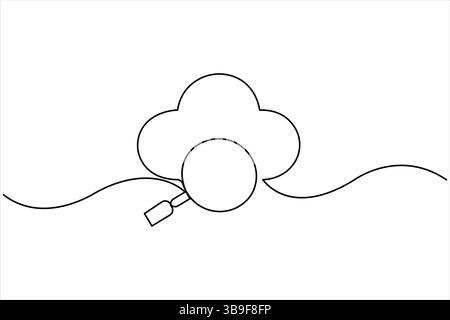Single continuous one line art drawing of cloud storage vector illustration Stock Vector