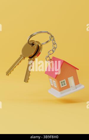 Toy house keychain whit copy space. 3d illustration. Stock Photo
