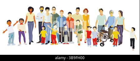A group of families, illustration Stock Photo
