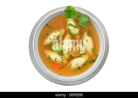 Hearty Bavarian semolina dumpling soup in a plate Stock Photo